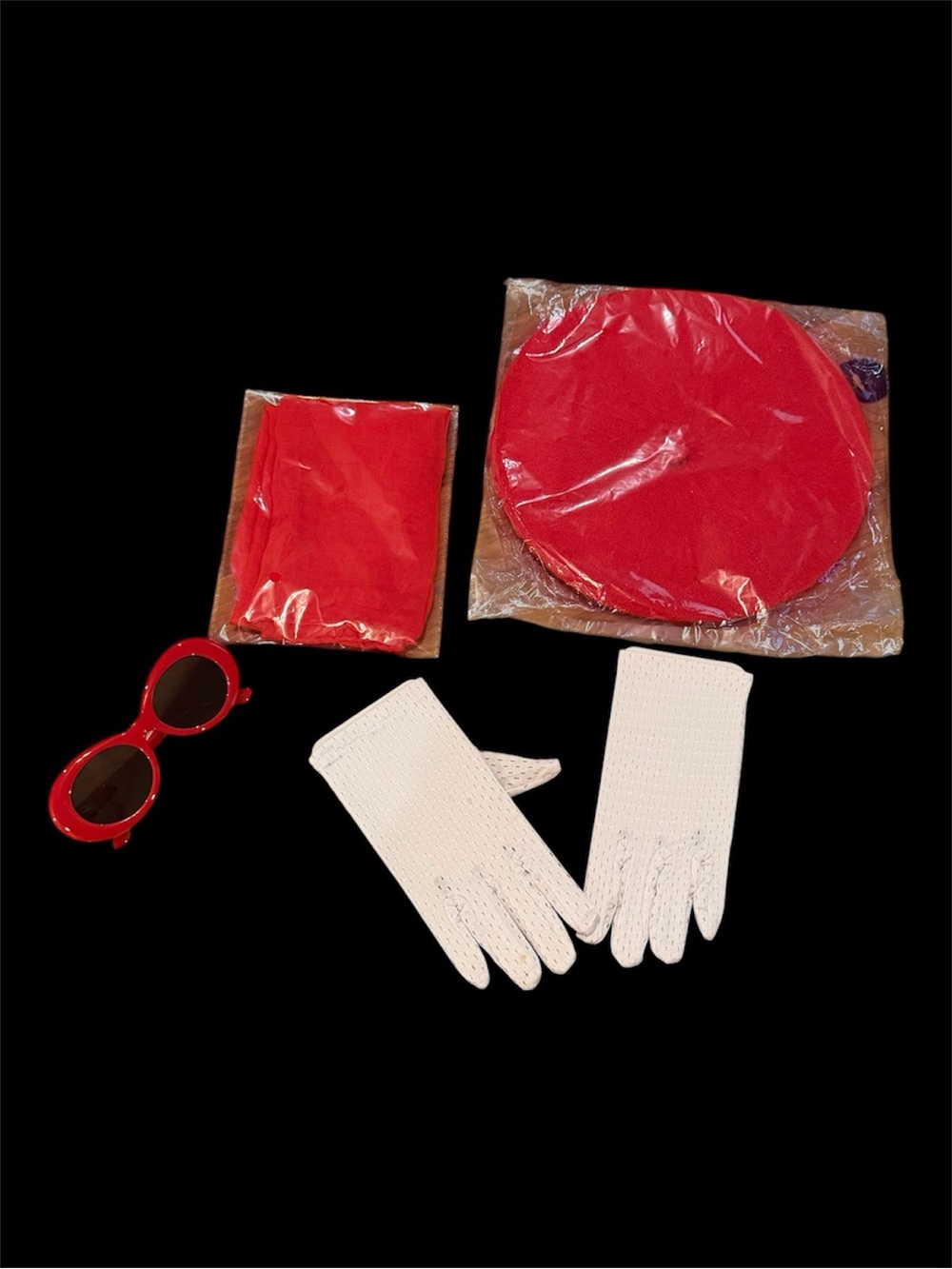 Red Beret, scarf ,White Gloves &Red Sunglasses “French” themed costume